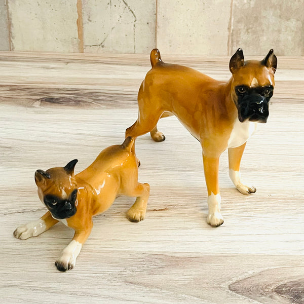 Vintage Bone China Boxer Dog Duo