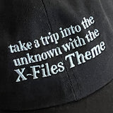 Take a trip into the unknown with the X-Files theme Dad Hat