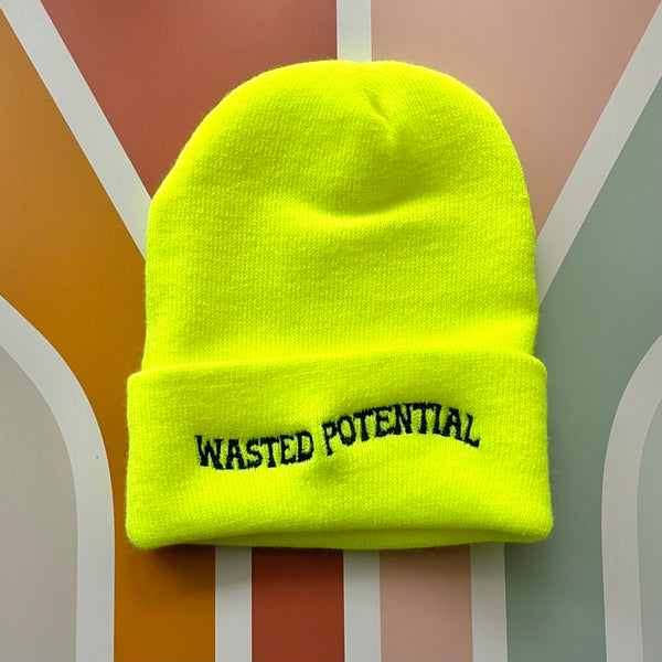 Wasted Potential Neon Yellow Beanie // made in the USA