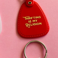 Thrifting is my Religion Plastic Saddle Keychain