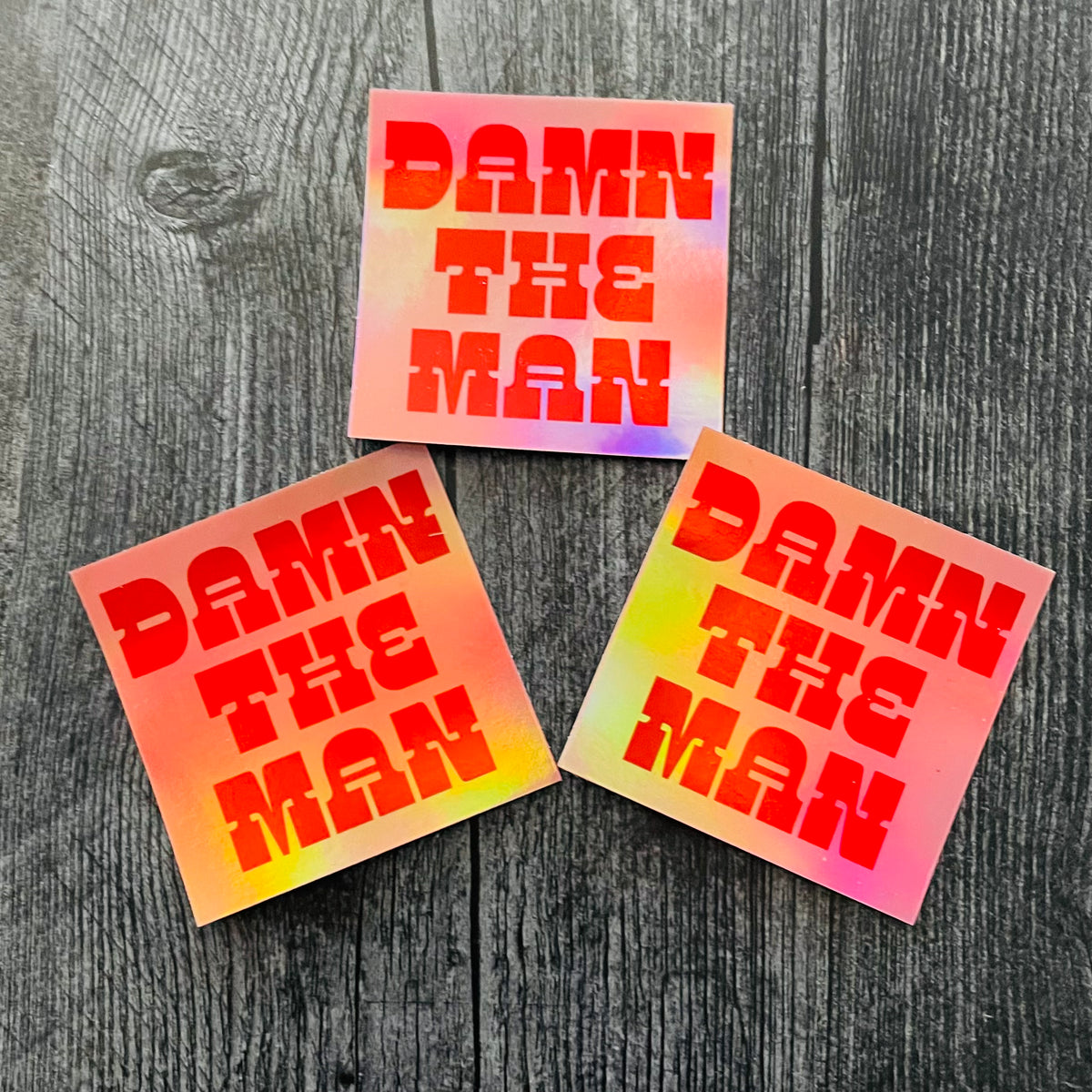 Damn the Man Holographic Sticker – The Silver Spider