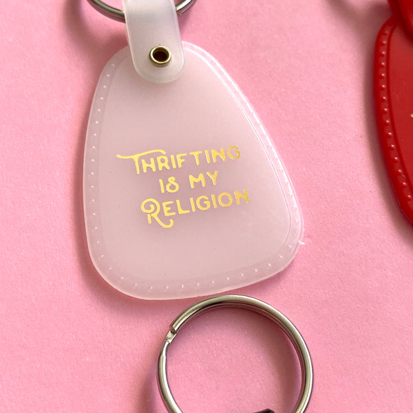 Thrifting is my Religion Plastic Saddle Keychain